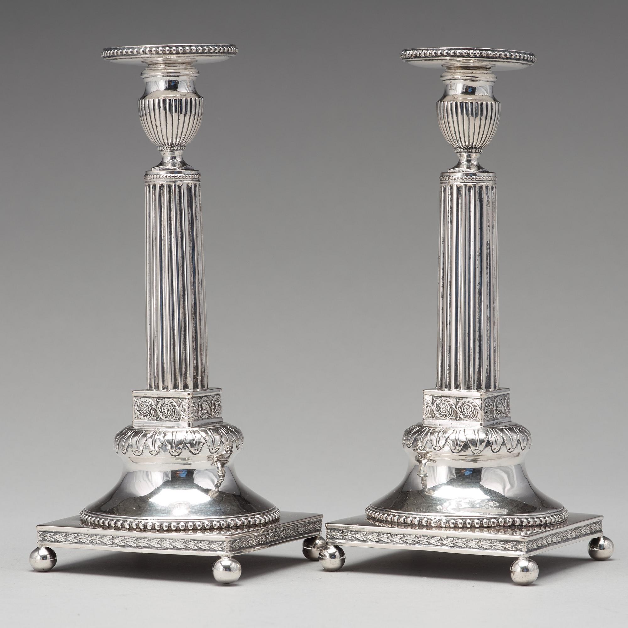 Johan Ekholm, ljusstakar, ett par, silver, Stockholm 1793, gustavianska.
