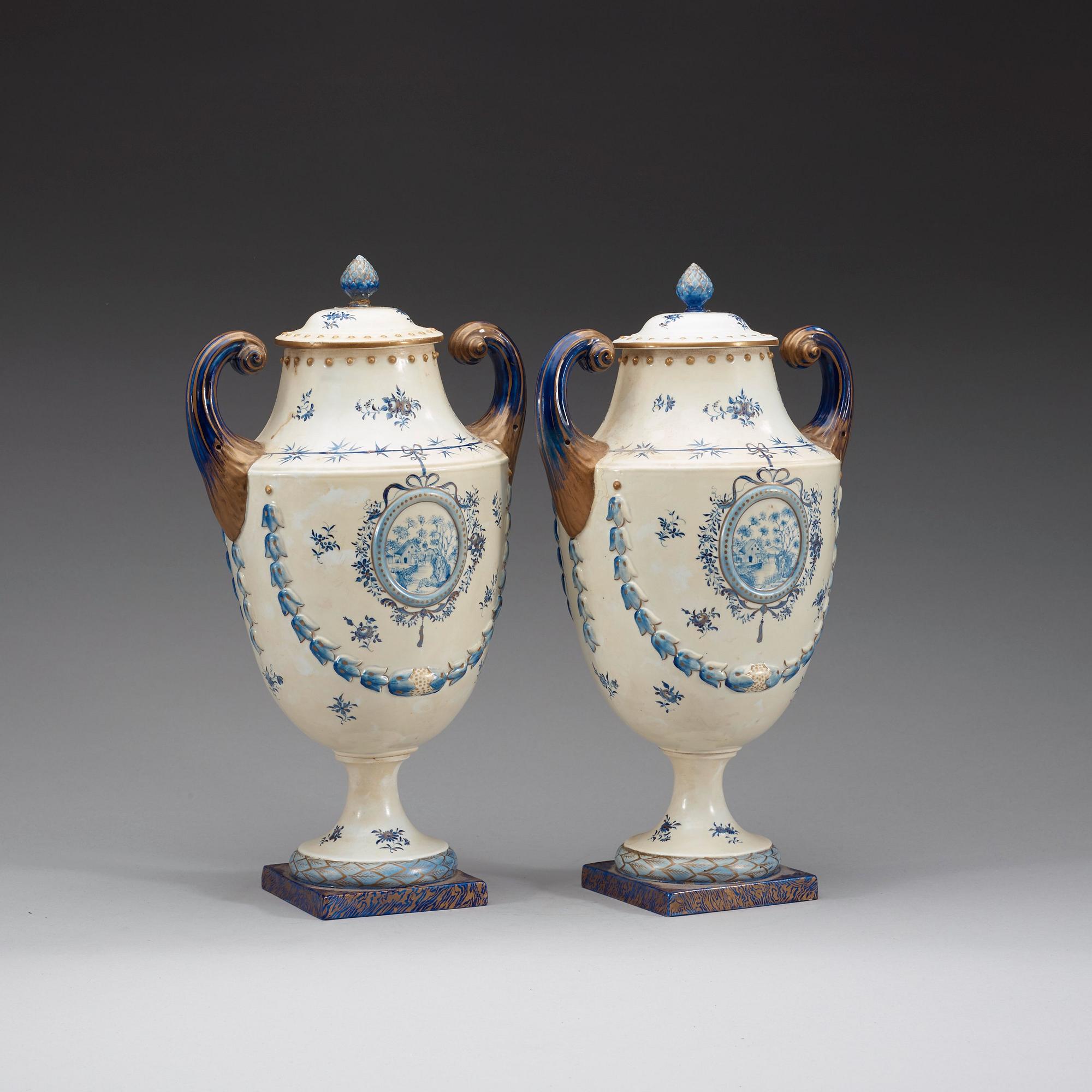 A pair of 'Marieberg shaped' jars with covers, Qing dynasty, Jiaqing (1796-1820).