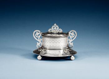 1170. A RUSSIAN SILVER BUTTER-DISH, un identified makers mark, St. Petersburg 1885.