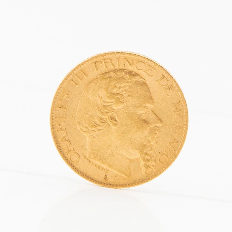 Guldmynt 20 Francs 1879 Monaco Charles III.