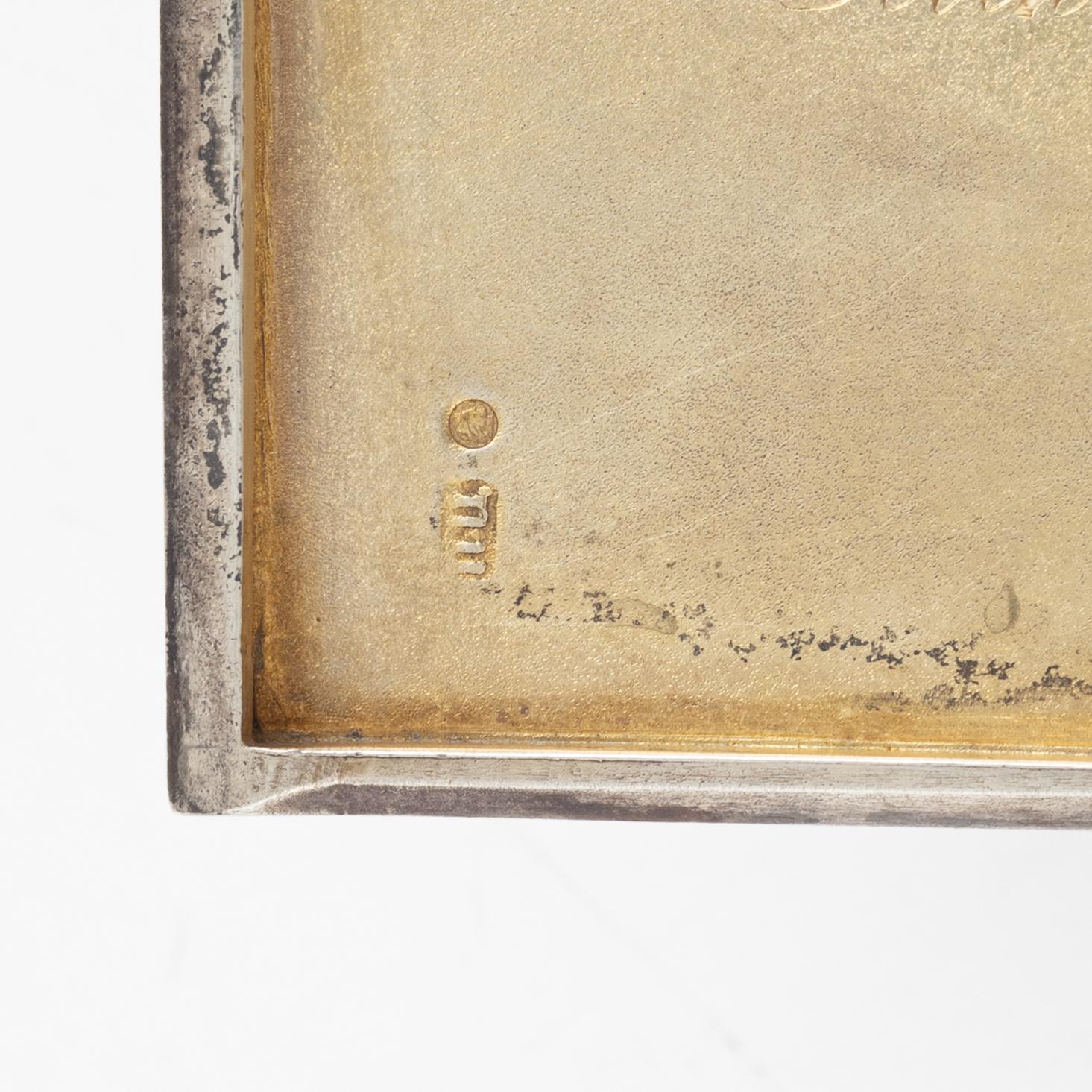 Cigarettetui, silver, Moskva, oidentifierad mästare, kontrollsämpel 1908-26.