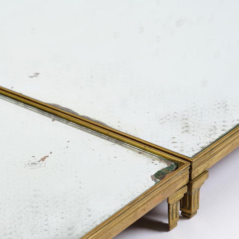 A Gustavian three-piece brass and glass surtout de table, Stockholm, later part 18th century.