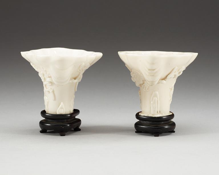 Two blanc de chine libation cups, Qing dynasty, Kangxi (1662-1722).