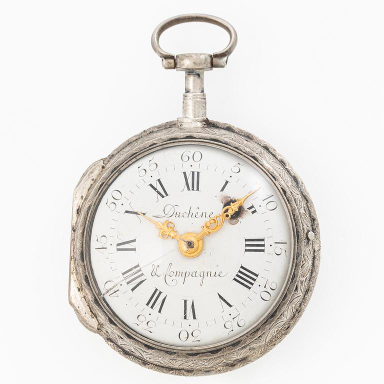 A silver Louis XV pocket watch by  Duchene & Compagnie, Geneva, mid 18th century.