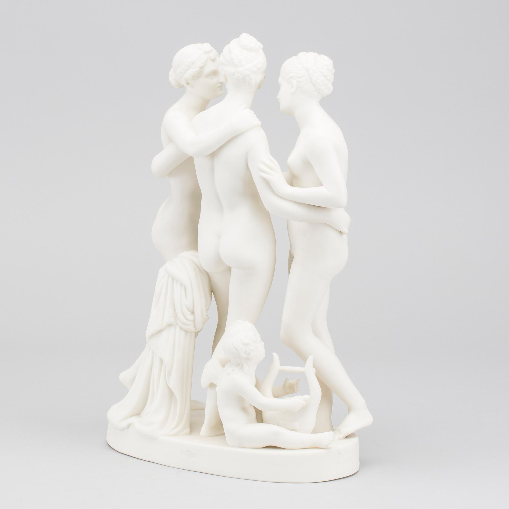 FIGURGRUPP "Gracerna och Amor" Gustavsberg parian 1900-talets första hälft.