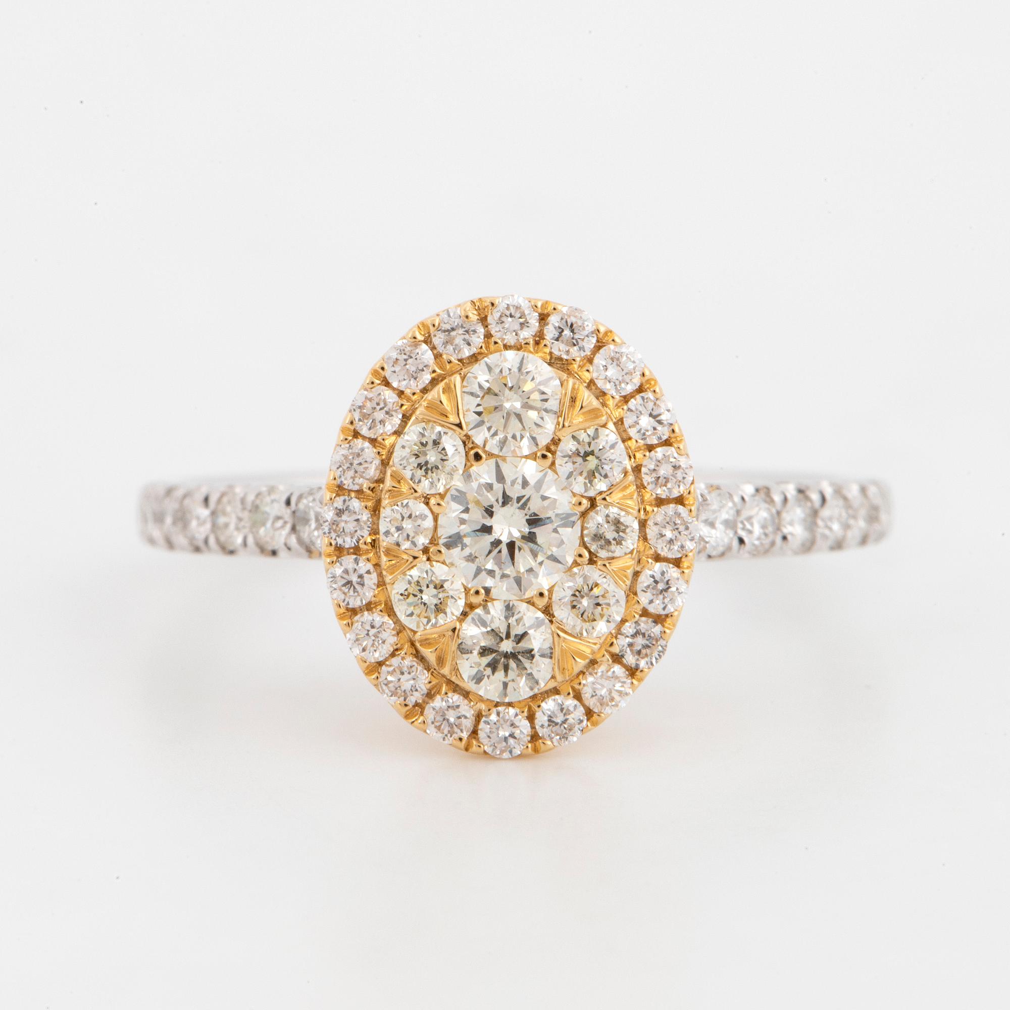 Oval shaped brilliant-cut diamond ring.