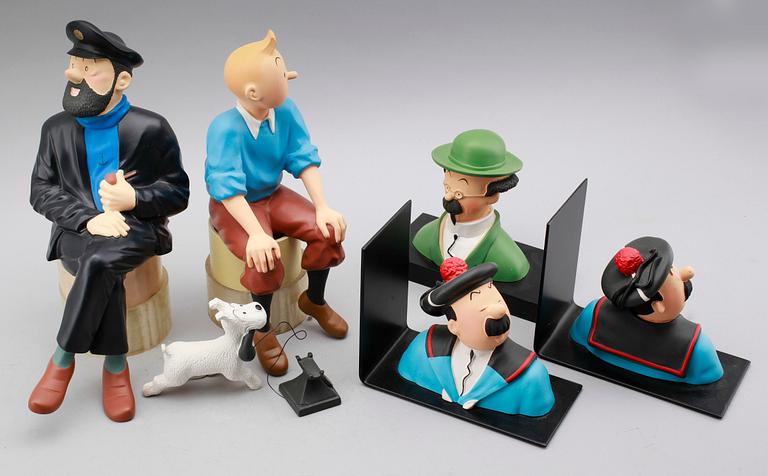 SAMLING FIGURER, 6 st, plast,"Tintin", Hergé Leblon Delienne, Frankrike, 1900-talets andra hälft.