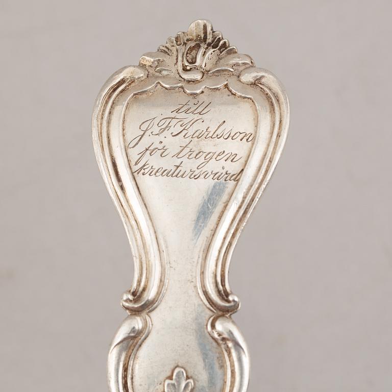 Nine Swedish Silver Table Spoons and a Sauce Ladle, 19th Century.
