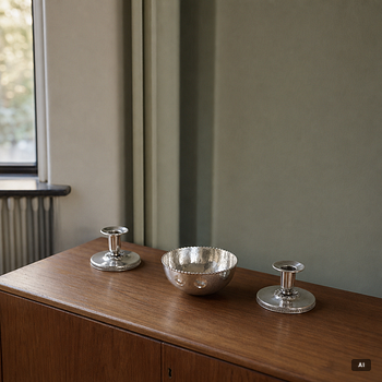 A pair of Swedish silver candlesticks, and a bowl, 1930s–60s.