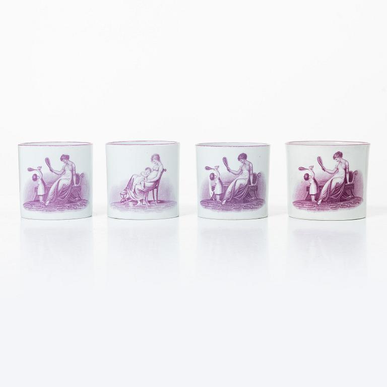 A purple camaieu part coffee service, Early 19th century.