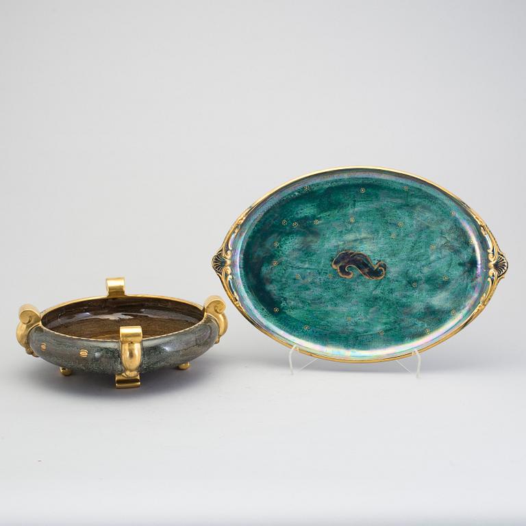A tray and a bowl by Josef Ekberg for Gustavsberg, 1931 and probably 1937.