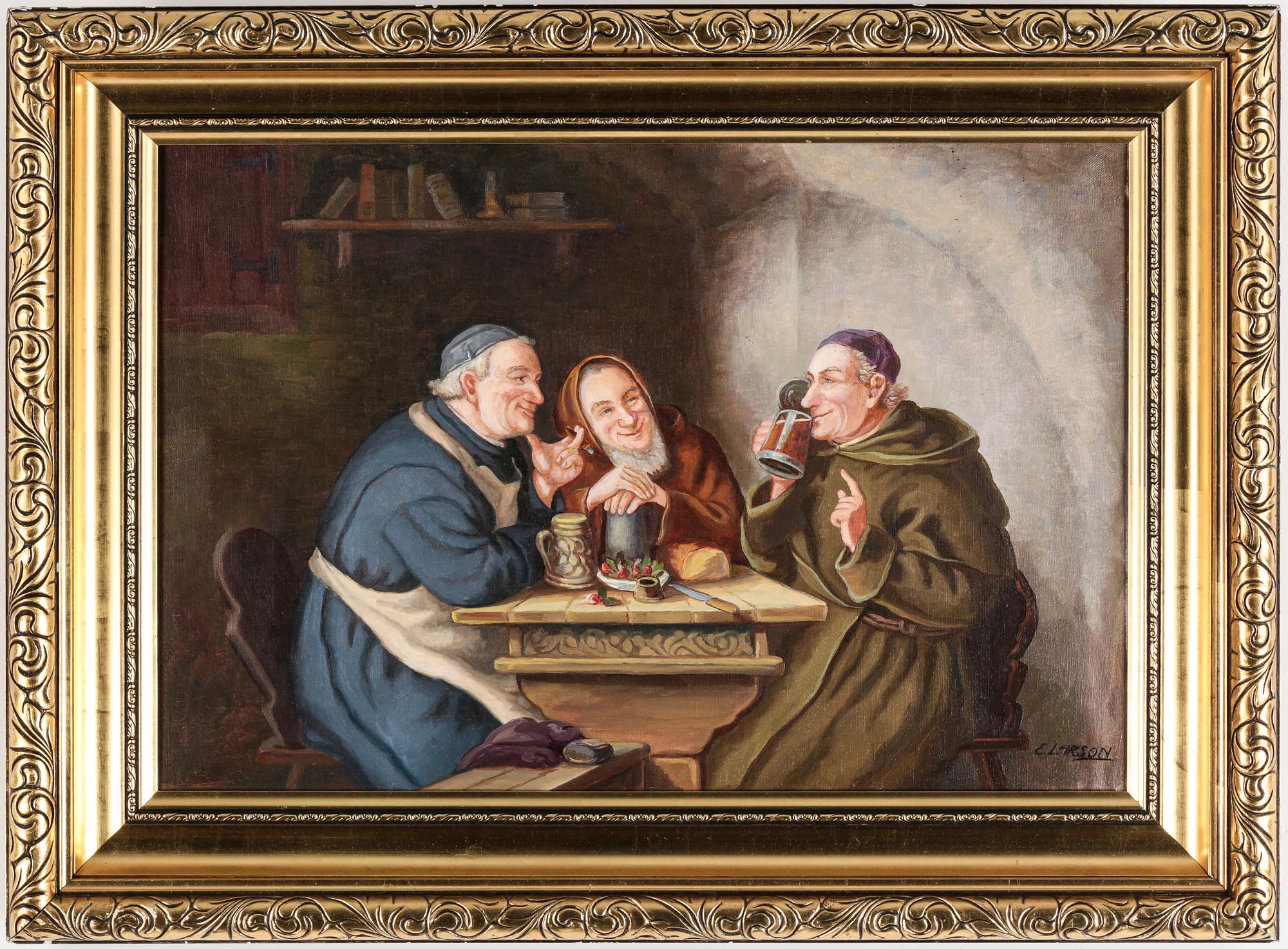 EDOUARD VON GRÜTZNER, kopia efter, olja på duk. Sign. E Larson.