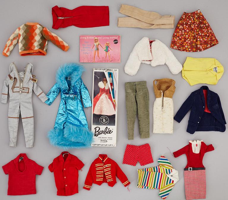 BARBIEDOCKOR, 4 st, samt accessoarer, Mattel, 1960-tal.