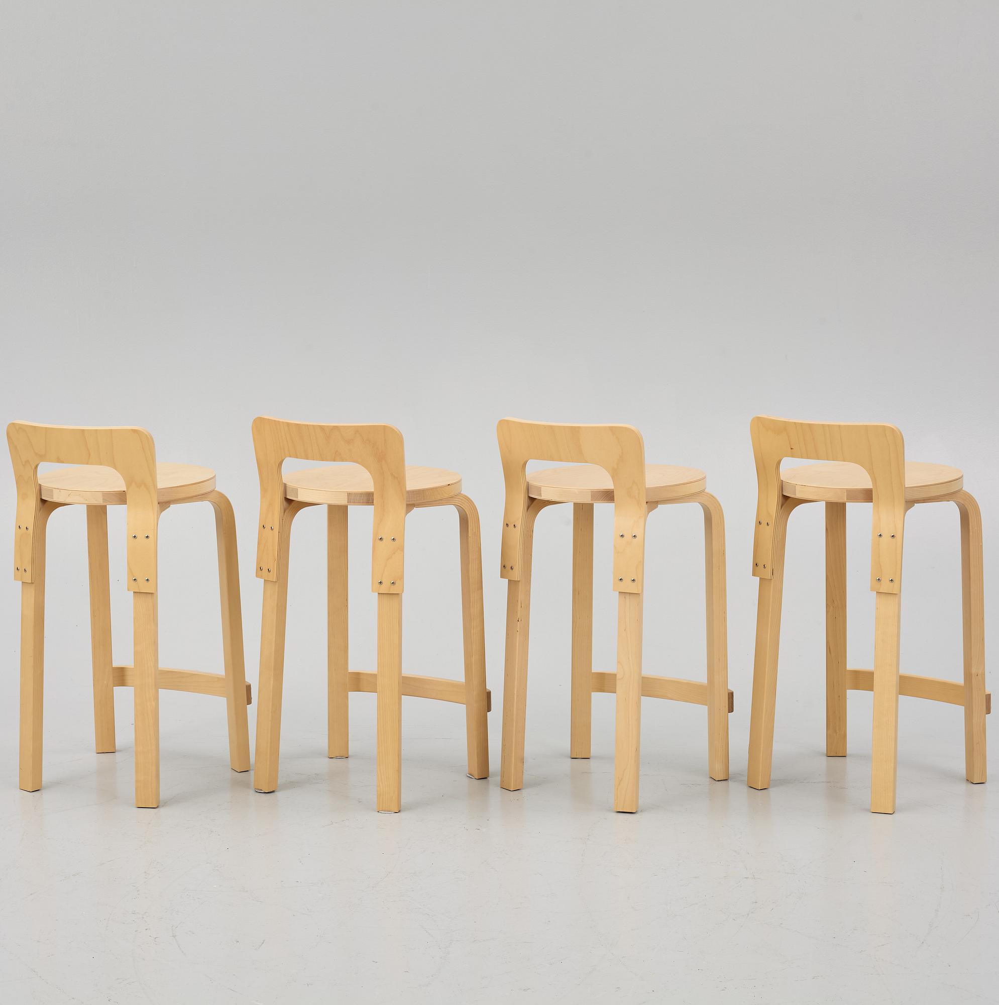 Alvar Aalto, four K65 bar stools, Artek, 2019.