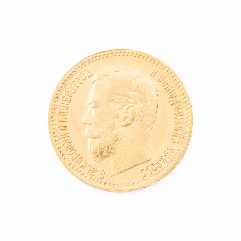 Guldmynt, Nikolaij II, Ryssland, 5 Rubel, 1900.
