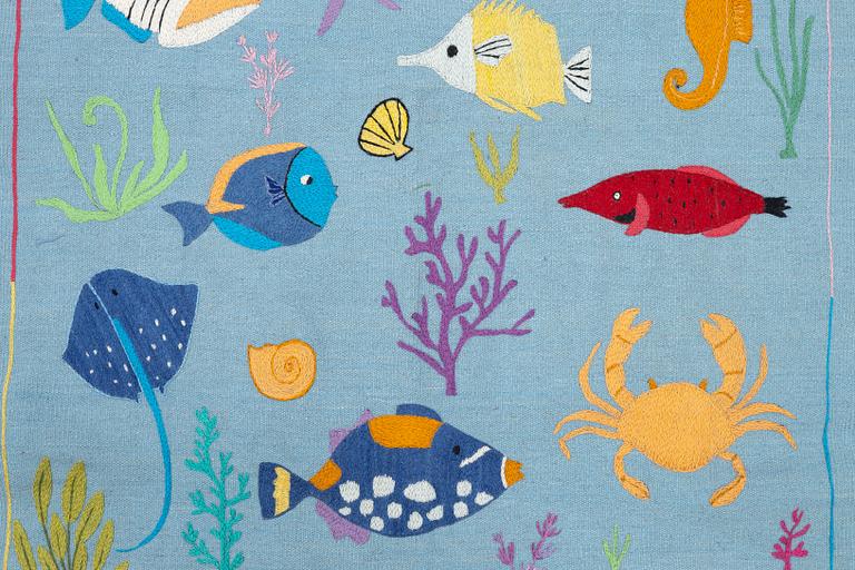 Rug, hand-embroidered Kelim, 180 x 118 cm.