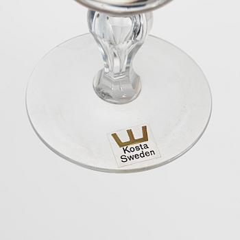 Vicke Lindstrand, nine 'Dalecarlia' sherry glasses, Kosta Boda.