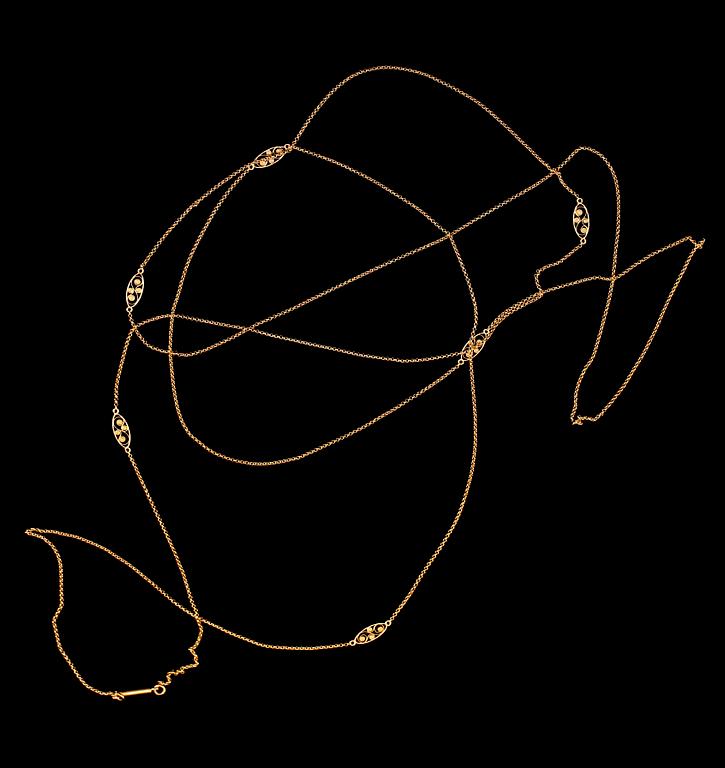 KEDJA, 18 k guld, GD & C. Vikt ca 17 gram.