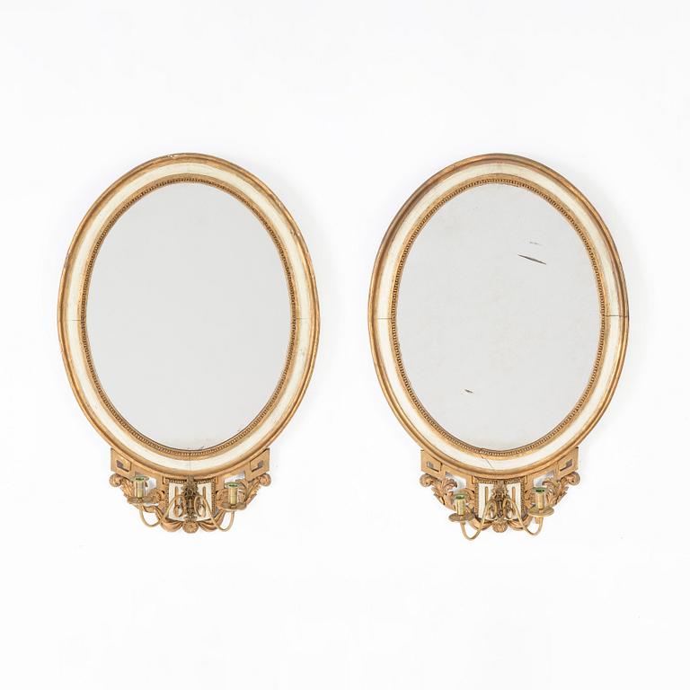 Mirror sconces, a pair, Louis XVI, Denmark, late 18th century.