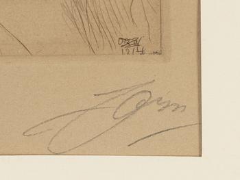 Anders Zorn, etching, 1914, signed Zorn in pencil.