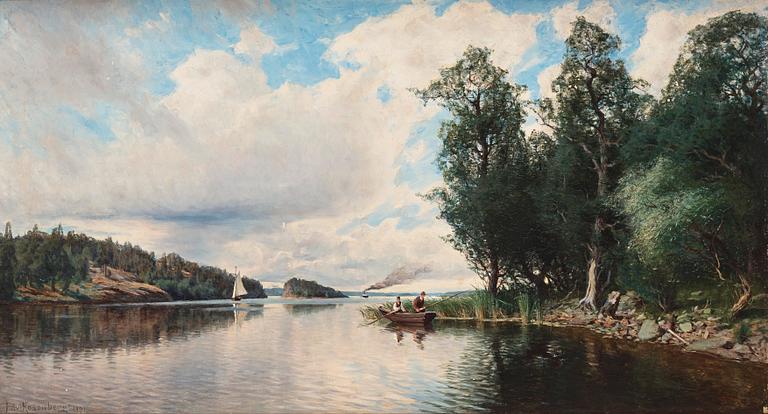 Edvard Rosenberg, Landscape with boats and fisherman.