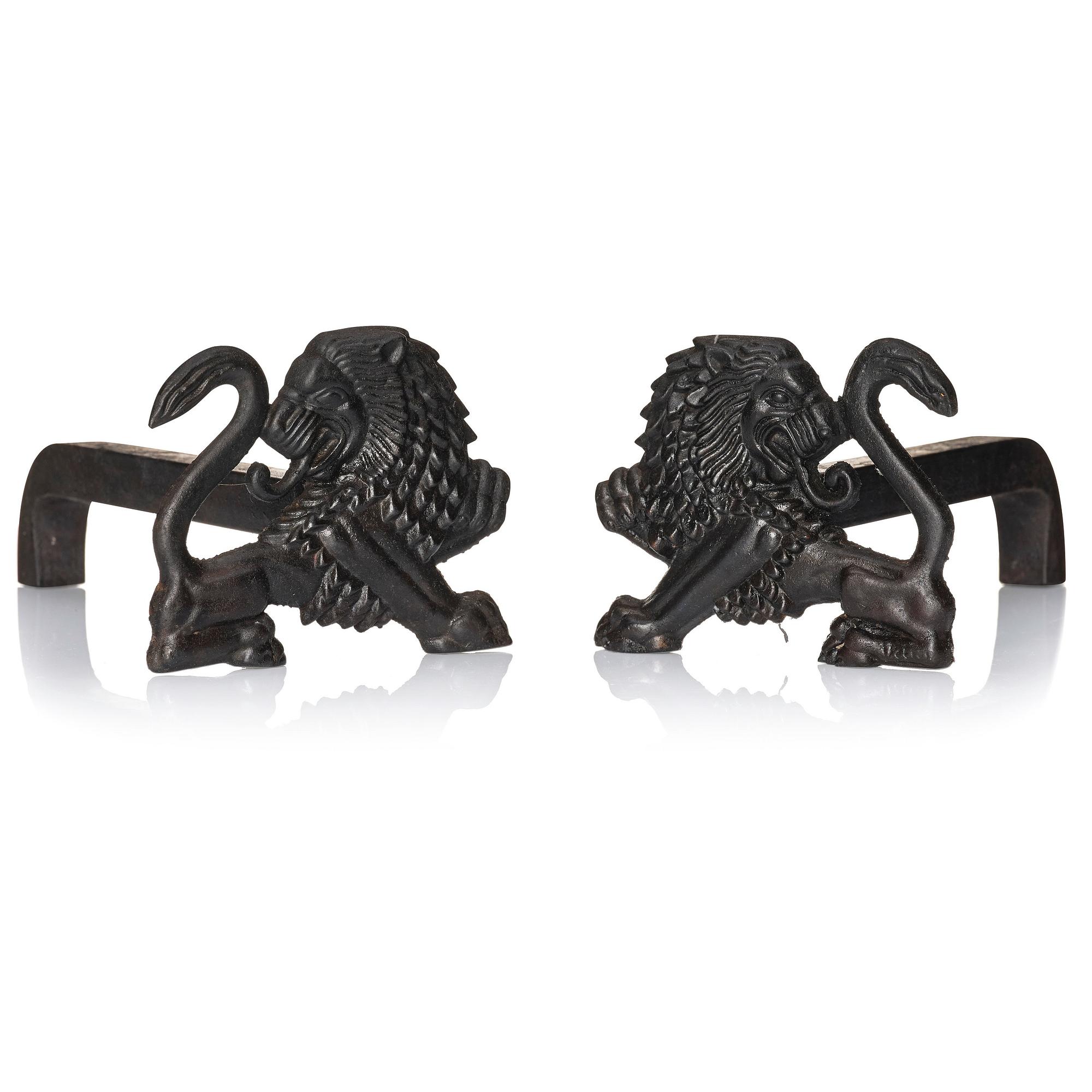 Anna Petrus, a pair of brass and iron andirons, Svenskt Tenn, Sweden.