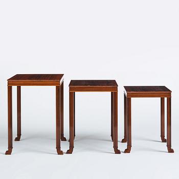 Axel Einar Hjorth, a set of three occasional palisander tables, "Caesar", ordered as a special commission, Nordiska Kompaniet, Sweden 1937.