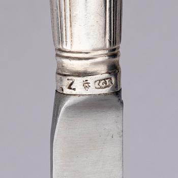 Swedish 18th century silver cutleries, 16 pieces, marks of Carl Gideon Renander, Stockholm 1782 and 1787.