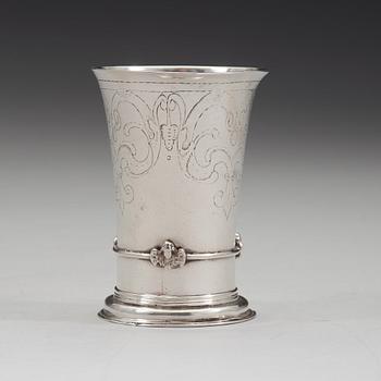 A Nowegian mid 17th century silver beaker, unidentified makers mark MC, possibly (Trondheim).