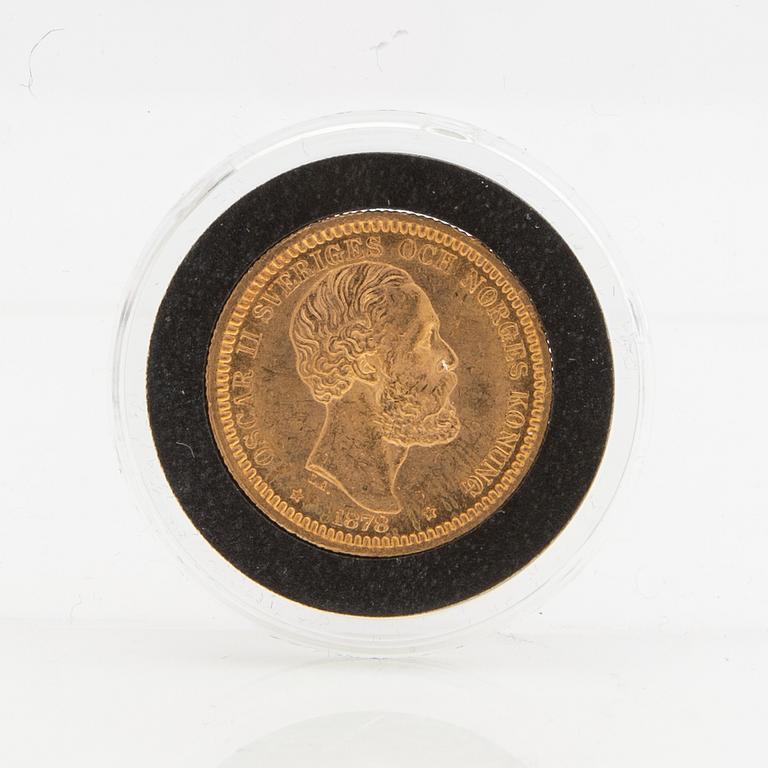 Gold coin Sweden, Oscar II 20 kr, 1878.