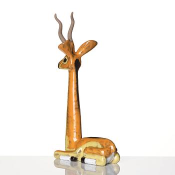 Vicke Lindstrand, a glazed ceramic sculpture of a gazelle, Upsala-Ekeby, Sweden, 1948-60.