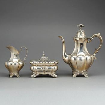 KAFFESERVIS, 3 delar, silver AG Dufva, Stockholm, 1925-1928, Vikt ca 1422 gram.