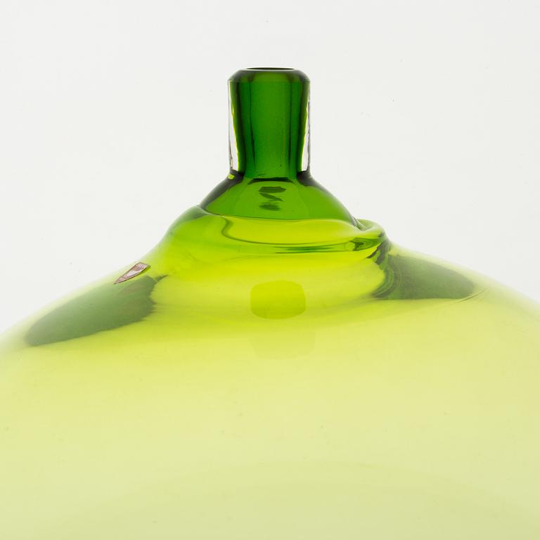 An Ingeborg Lundin 'Äpplet' green glass vase, Orrefors, Sweden.