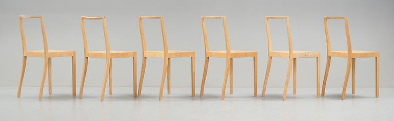 Jasper Morrison, a dining table and six birch laminate "Ply chairs / Open back" by Jasper Morrison, Vitra, 1988-89.