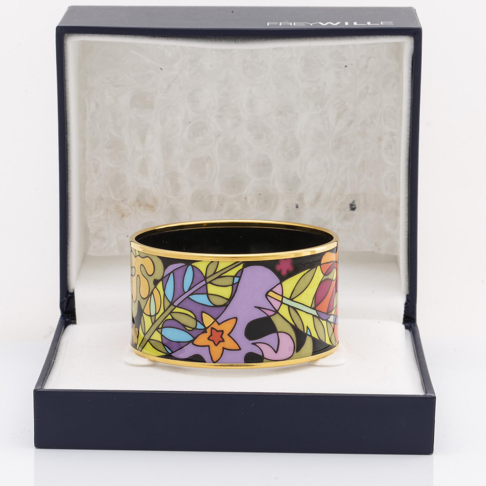 Frey Wille, an 'Ode to Joy of Life Paradise Moonlight' enamel and gilt metal bangle, Austria, c 2012.