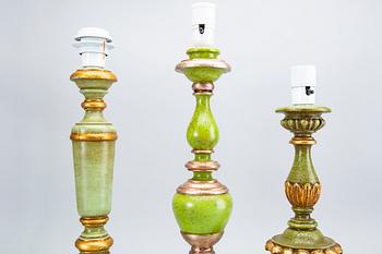 A set of three wood table lamps  from Paoletti, Firenze Italy,second half of 20th century,