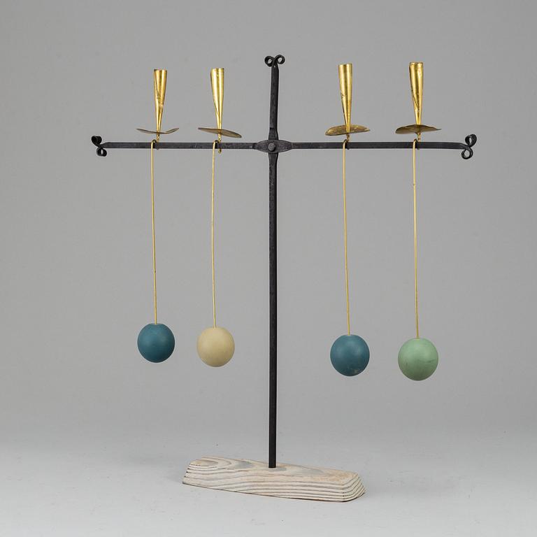 THOMAS HELLSTRÖM, a wrought iron and brass candelabrum from THO Hantverk Rättvik, Bleckogården, 1950's.