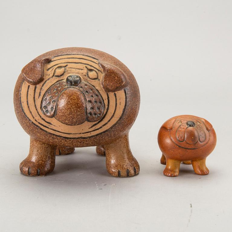 LISA LARSON, figuriner, stengods, 2 st Bulldog, Gustavsberg.