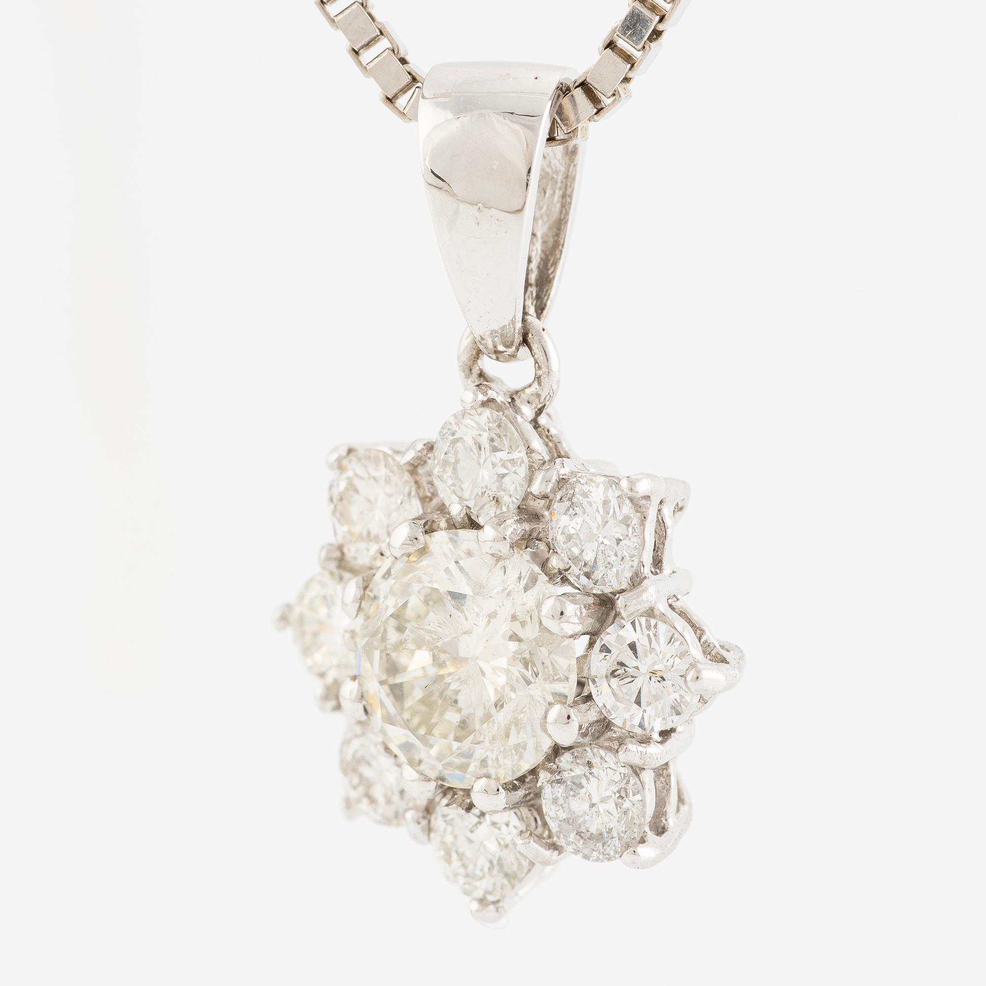 Pendant with chain in 18K white gold set with brilliant-cut diamonds.
