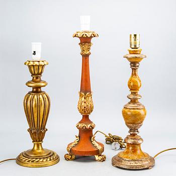 Three mid 20th century wood table lamps from Paoletti, Firenze Italy.