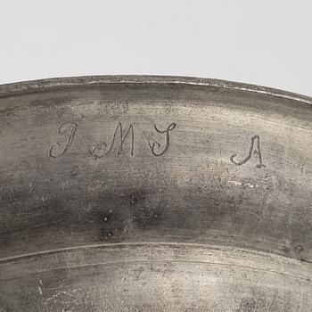 A group of eight Swedish pewter dishes, 18th-20th Century, including Mathias Norling, Jönköping, 1863.