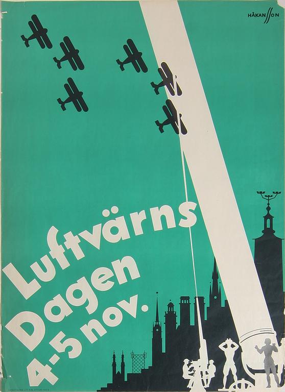 AFFISCH, tryck, "Luftvärnsdagen 4-5 nov 1933", sign Håkansson i trycket, Stockholm.