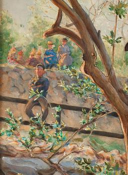 Carl Larsson, "På parkett" / "Parterre" / "Trädgård med lekande barn".