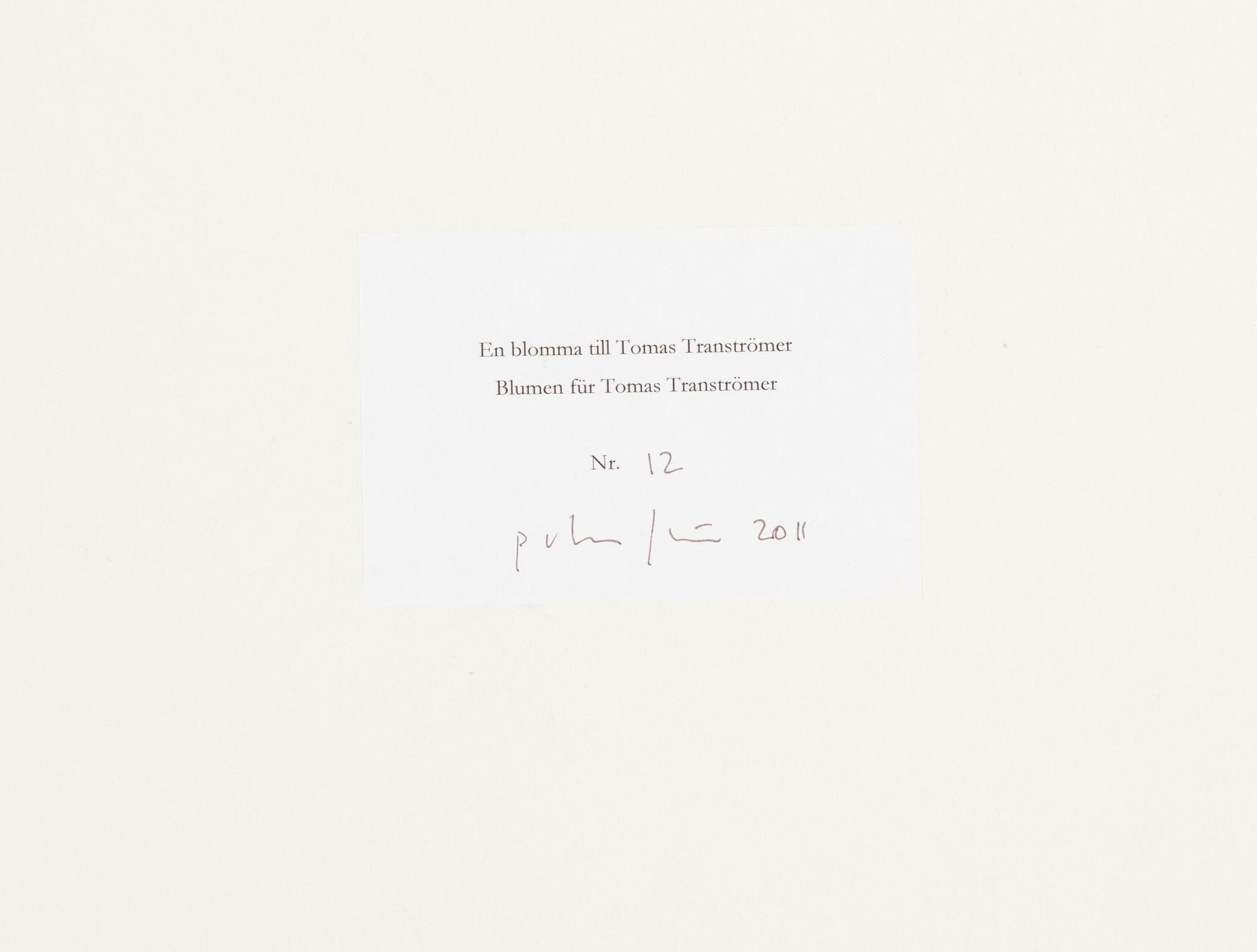 Peter Frie, 'En blomma till Tomas Tranströmer / Blumen für Tomas Tranströmer'.