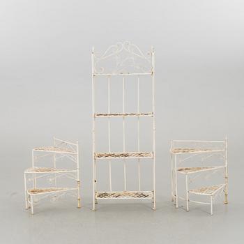 ETAGERER/BLOMBORD, ett par och HYLLA, metall, 1900-talets slut.