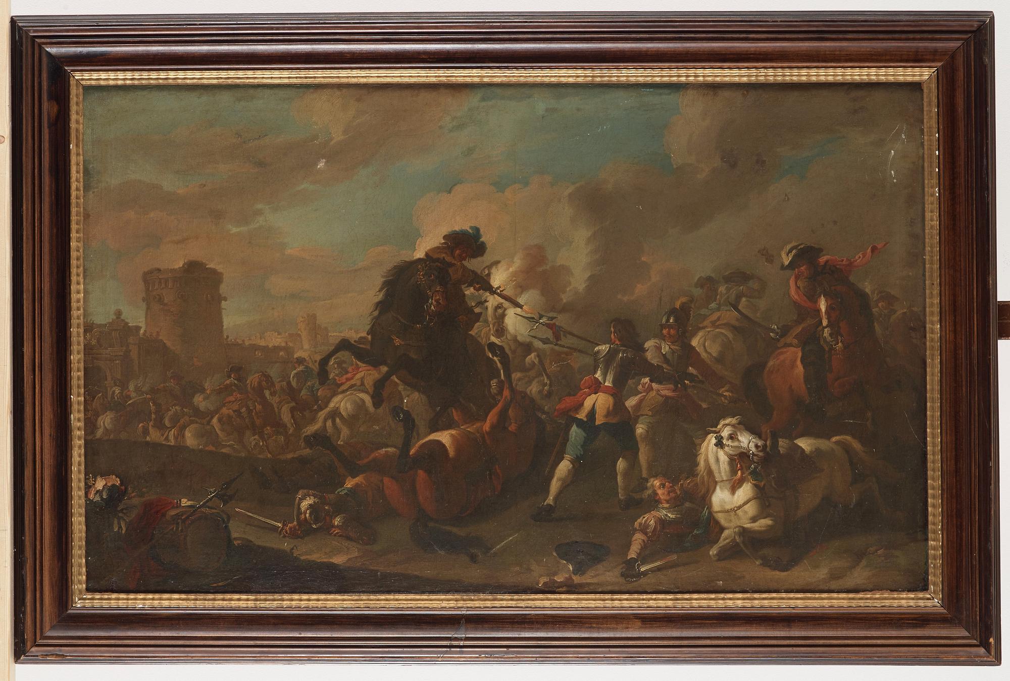 August Querfurt Attributed to, Battle scene ouside the city wall.