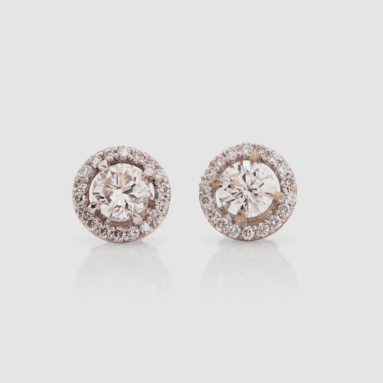 A pair of brilliant-cut diamond earrings. Total carat weight circa 1.51 cts.
