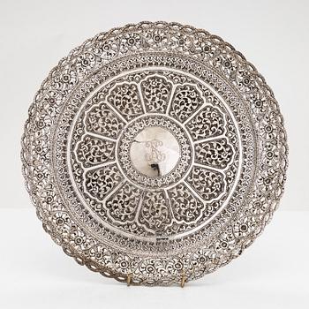 Bricka och skål, silver, Indien.