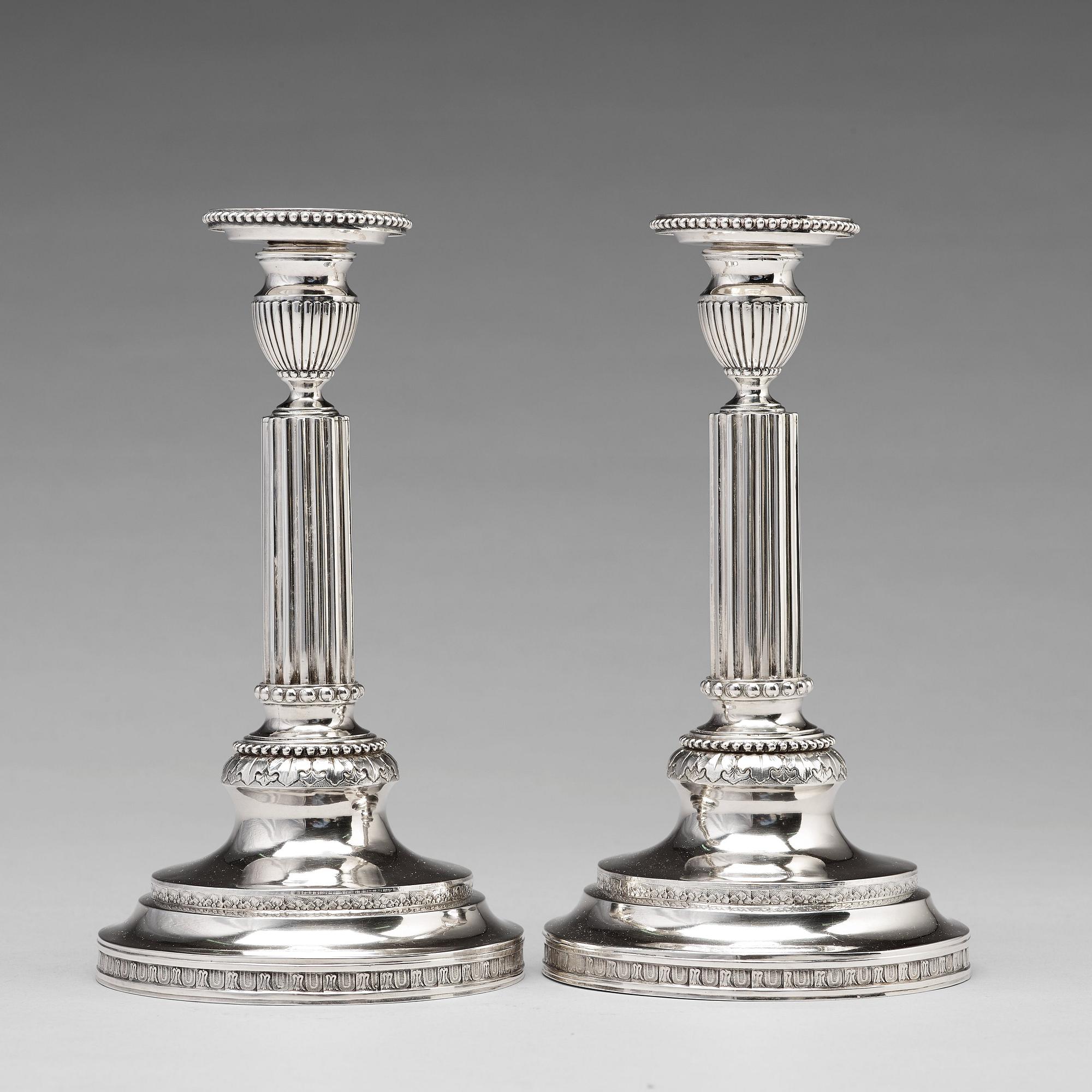 A pair of 18th century silver candlesticks, mark of Simson Ryberg, Stockholm 1787.