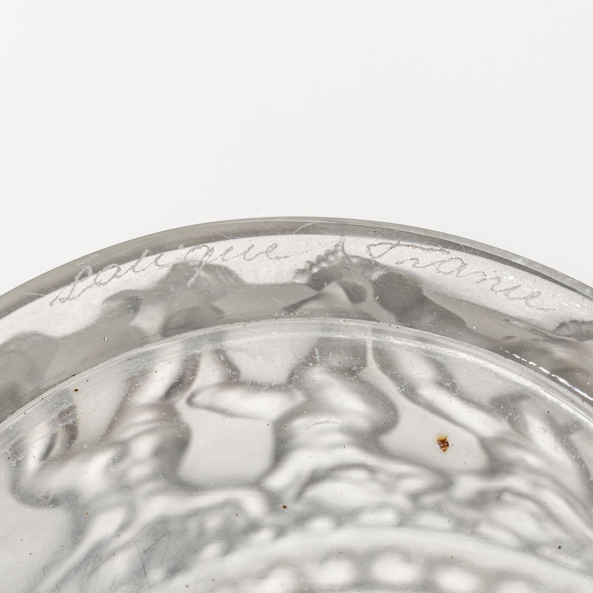 René Lalique, flacons with lids, a pair, glass, "Les Enfants", France, signed.